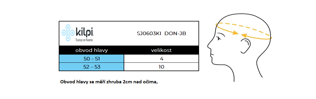 dětská čepice Kilpi Don-JB velikostní tabulka